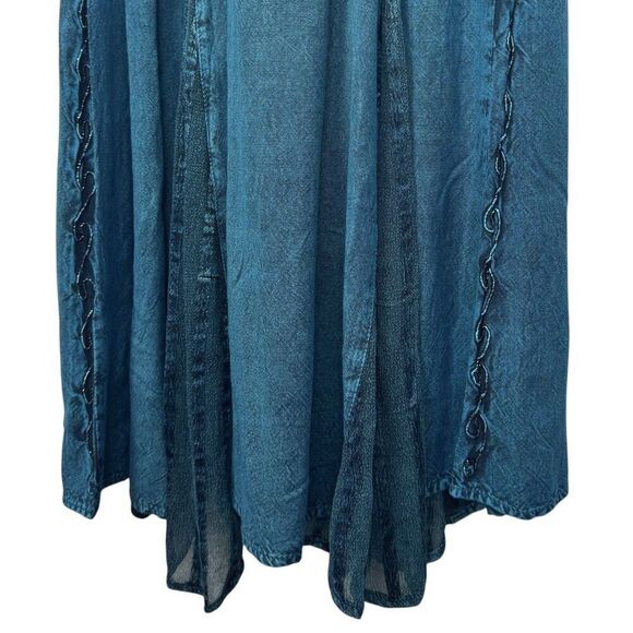 Pyramid Collection Embroidered Renaissance Maxi Dress Size L Blue Bust Tie Goth - Picture 5 of 11